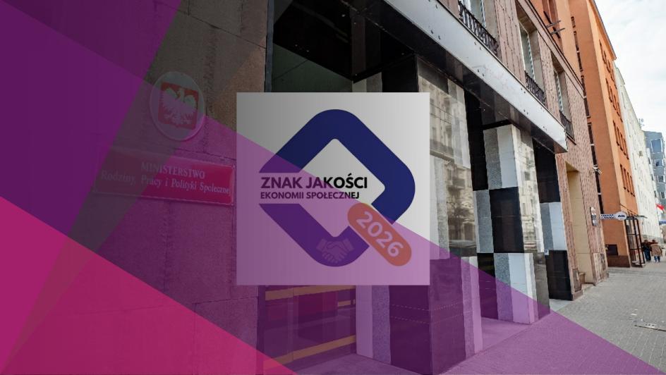 Budynek ministerstwa rodziny, pracy i polityki społecznej oraz logo konkursu