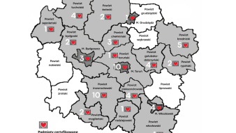 Mapka województwa kujawsko-pomorskiego z certyfikowanymi podmiotami